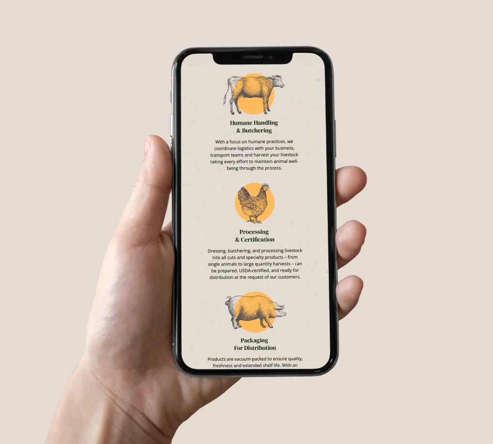 Image of an iPhone with symbols of a cow, chicken and pig. 