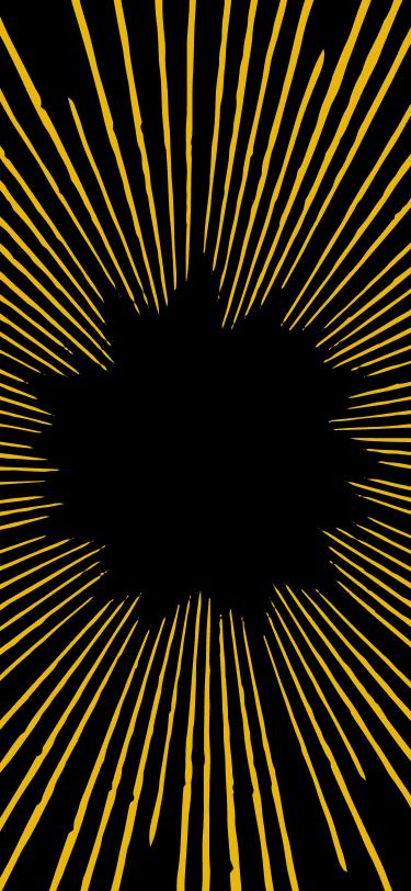 Yellow rays, stars and specks in space.