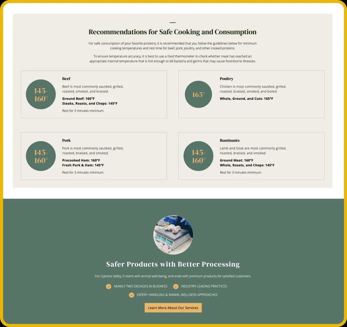 Image of Cypress Valley webpage with green circles..