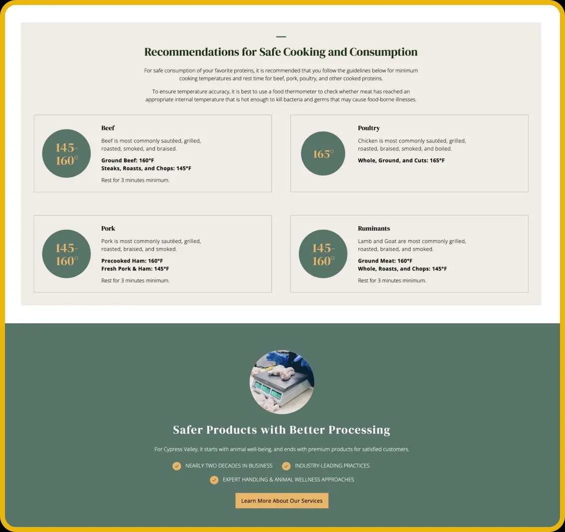 Image of Cypress Valley webpage with green circles..
