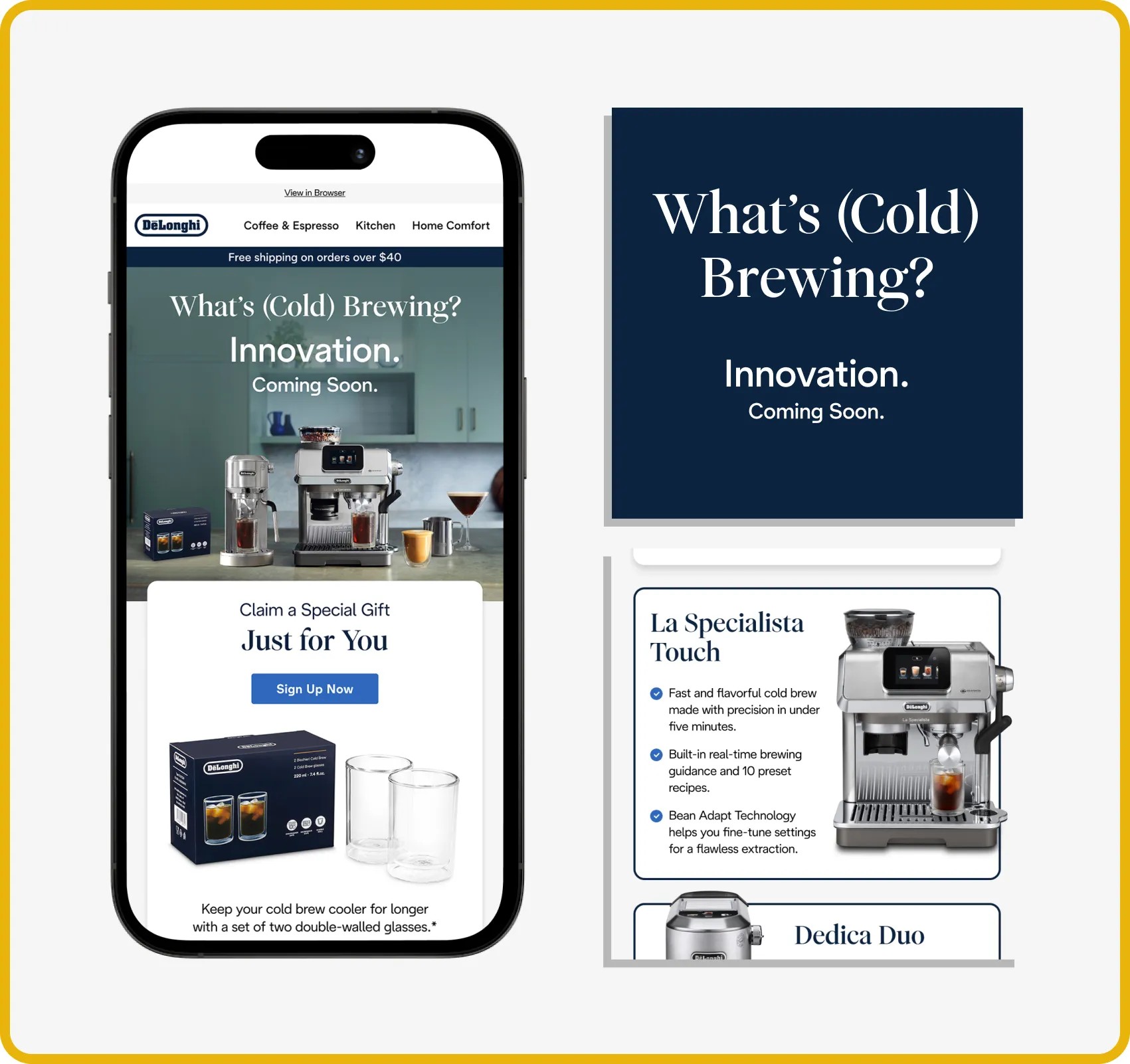 DLG-carousel-b.webp Iphone mockup displaying an email with module closeups next to it.