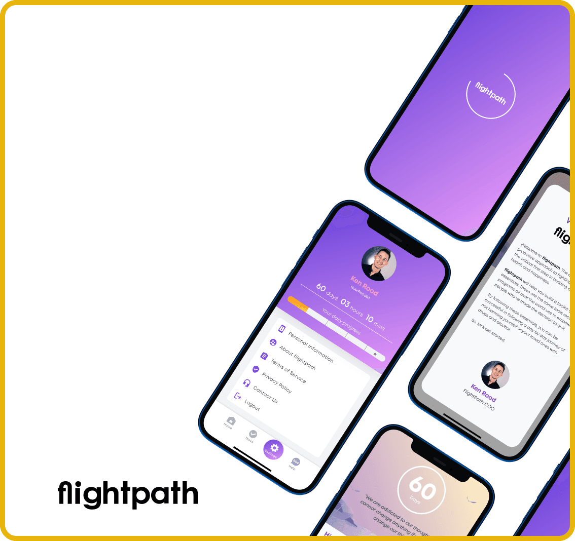 fp-carousel-a.png Various iphones showing different pages of the flightpath app.