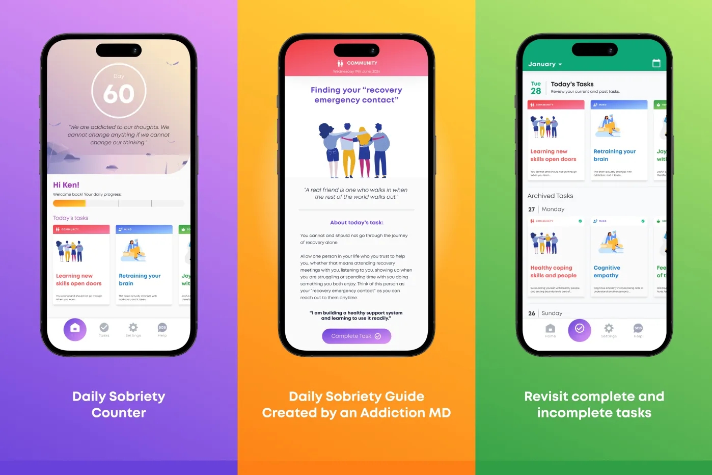 fp-stacked-a.webp Three iphones showing app pages.