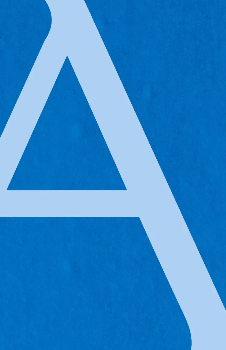 Large Capital letter A on a blue background.