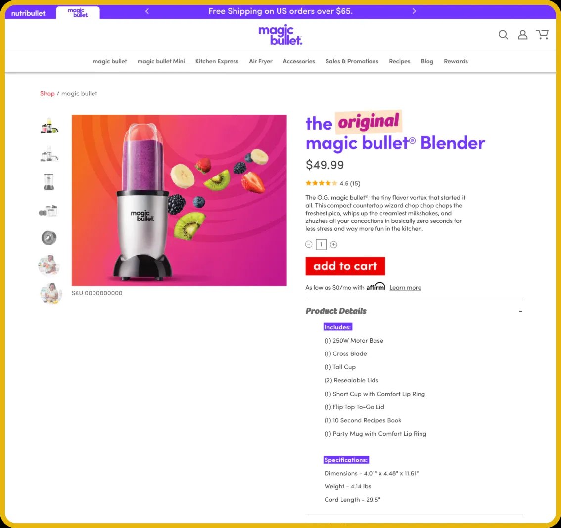 Image of the original magic bullet blender website.