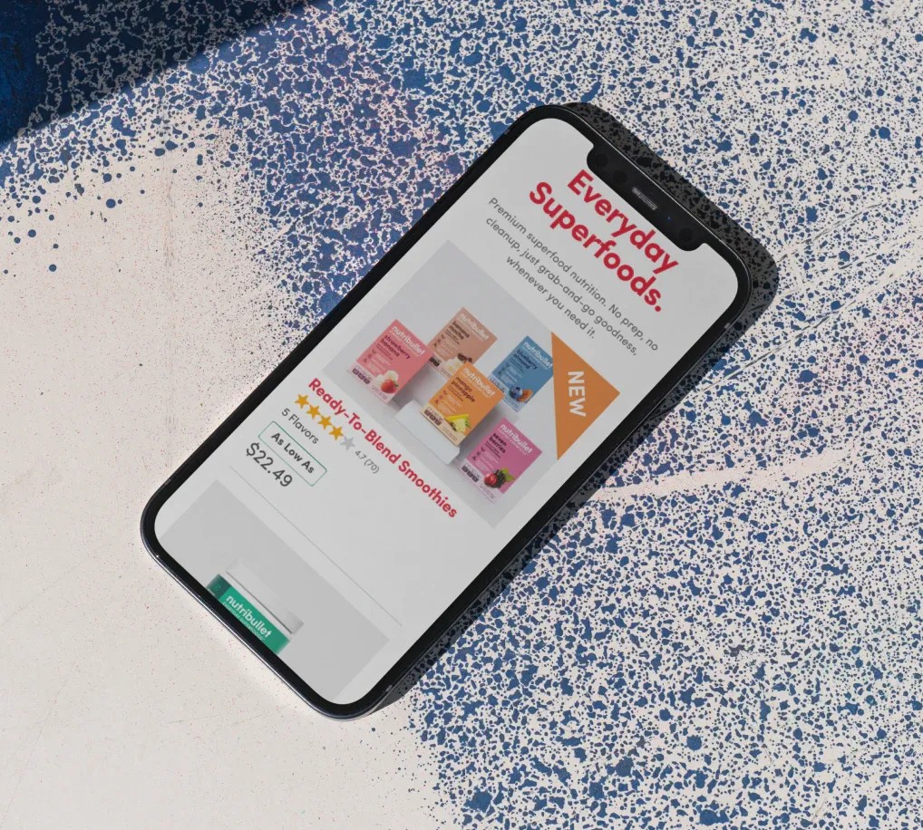 Image of an iPhone with the nutribullet supplement website.