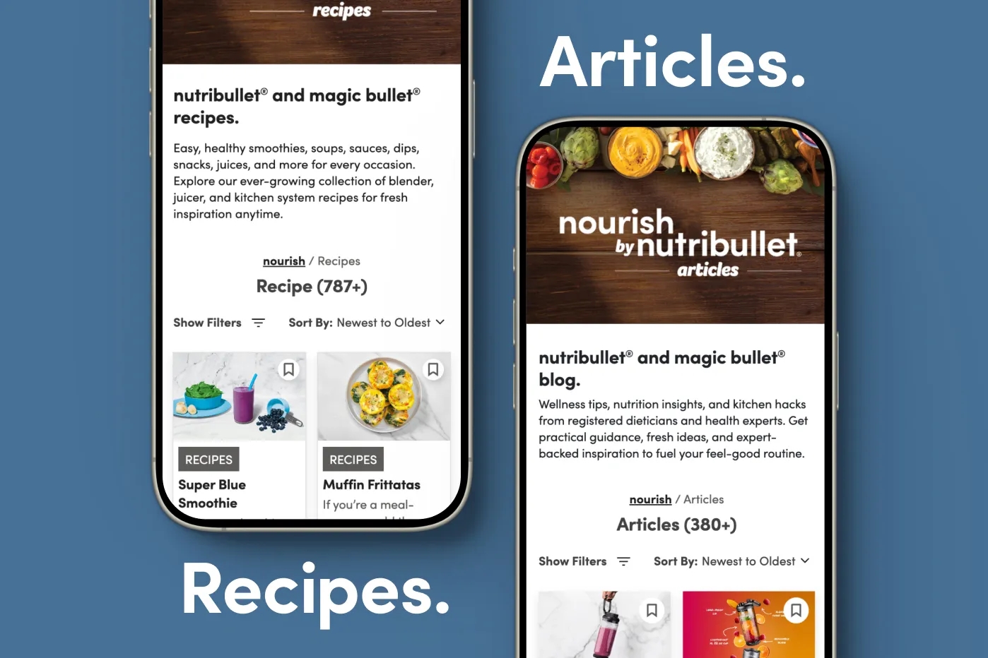 nourish-stacked-a.webp Two iphones showing features of the nourish website.