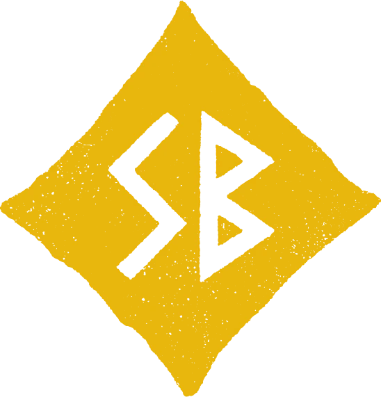 SB on a yellow diamond shape. SB in a yellow diamond shape logo.